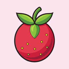 Strawberry Cartoon with Cute Yellow Seeds and Bright Green Leaves Design