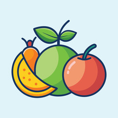 Cartoon illustration of a variety of fresh, colorful, and vibrant fruits