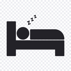 Sleeping man on bed, simple icon design. Vector illustration.