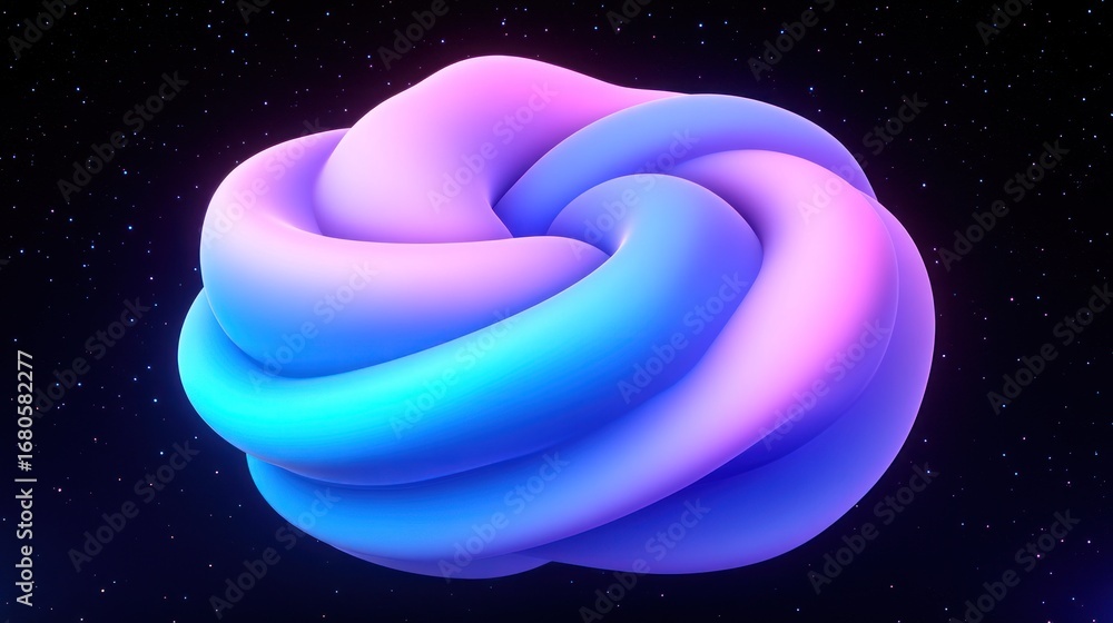 Poster abstract rendering of a vibrant torus knot with gradient colors in a space background