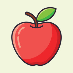 A bright red apple with green leaf illustration on light background