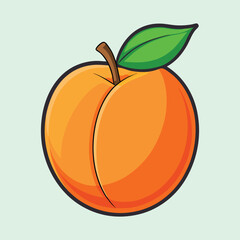 Cartoon Illustration of a Fresh and Juicy Peach with Green Leaf