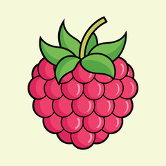 Stylized Cartoon Raspberry with Green Leaves and Yellow Background Design