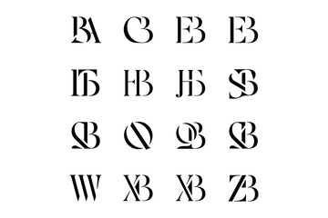 Collection of stylized letter combinations on a white background in black ink