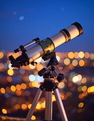 Telescope at night overlooking city lights