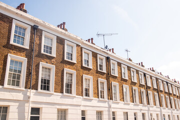 Street of upmarket expensive central London townhouses