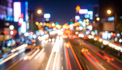 Background of Blurred Lights on Street Road at Night for Urban and Nighttime Photography Artwork