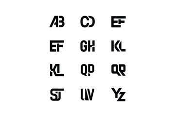 A set of unique letter combinations in bold black font on a white background