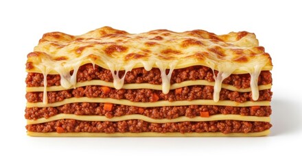 Slice of delicious lasagna with layers of pasta, meat sauce, and cheese