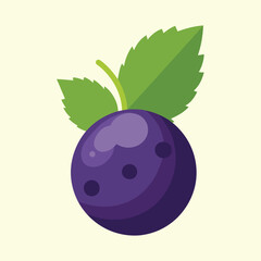Stylized Blueberry Illustration with Green Leaves on a Light Background