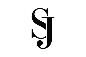 A stylized monogram featuring the letters s and j in a black and white design