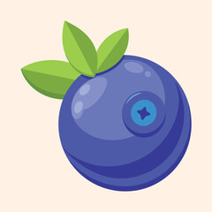 Illustrated blueberry with green leaves on a light peach colored background