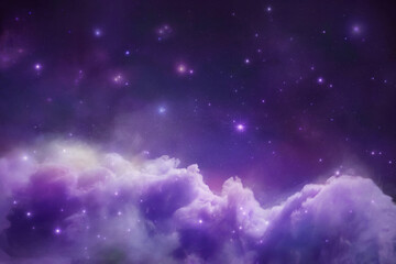 Fototapeta premium Cosmic purple nebula with glowing stars and clouds space galaxy