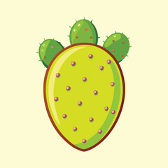Stylized Prickly Pear Cactus Illustration with Pink Areoles on Light Yellow Background