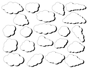 Fototapeta premium 雲のようなモコモコのシンプルな吹き出しのセット 白黒・影