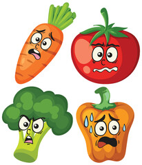 Worried Cartoon Vegetables with Expressive Faces