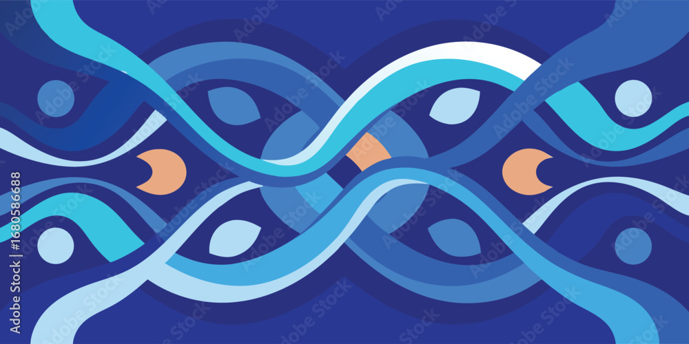 Poster abstract. dna. science. a modern vector background with intertwined blue waves and shapes resembling