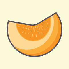 Cartoon vector graphic of a cantaloupe wedge against a light yellow backdrop
