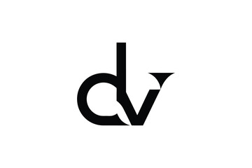 Black and white graphic of the letters d and v intertwined on a white background