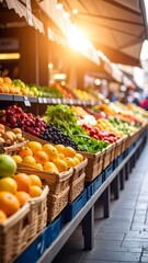 Fresh produce overflowing from market stalls