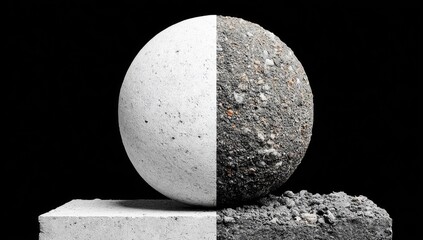 Half-sphere, white and dark gray, on a plinth