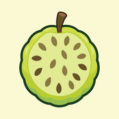 Half of a Soursop Fruit with Seeds on a Cream Background