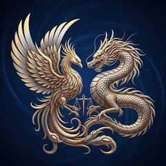 Obraz premium golden dragon and golden dragon