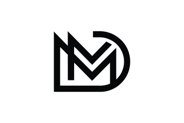 A bold black and white logo featuring overlapping letters m and d in a modern design