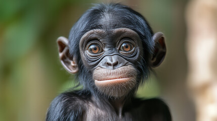 Portrait of free wild chimpanzee. Wild Chimpanzee portrait