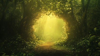 green forest background in real photography style