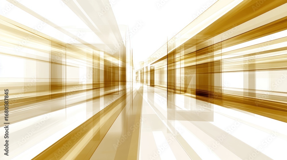 Poster futuristic abstract architectural design with gold and white hues creating a sense of depth and