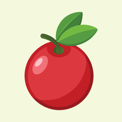 Stylized red cherry with green leaves on a light yellow background