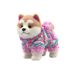 Adorable Akita Puppy in Festive Pink Outfit - 3D Render