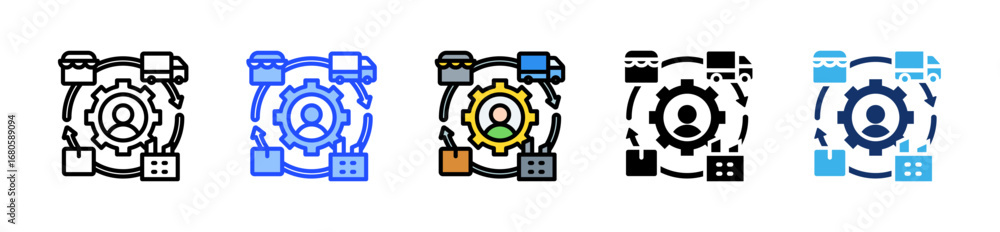 Poster supply chain icon collection with multiple styles