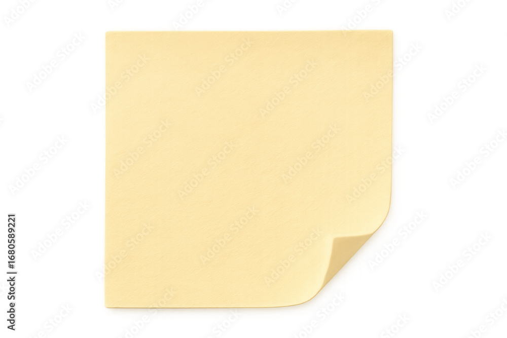 Poster yellow sticky note with curled edge, waiting for personalized message against translucent backdrop