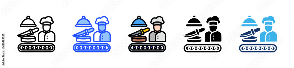 Poster food processing icon collection with multiple styles