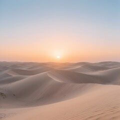 Sahara sand dunes create a dramatic desert landscape at sunset, with golden hills and a fiery sky