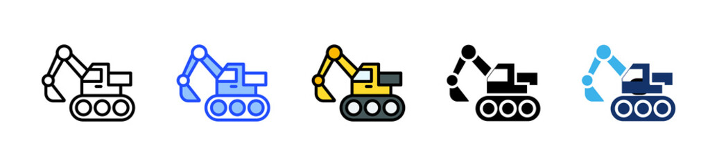 Heavy Machinery Icon Collection With Multiple Styles