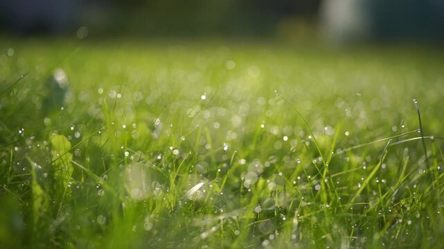 Fresh summer grass covered with morning dew