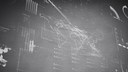 Animation of financial data processing with world map on computer graphic interface - Powered by Adobe