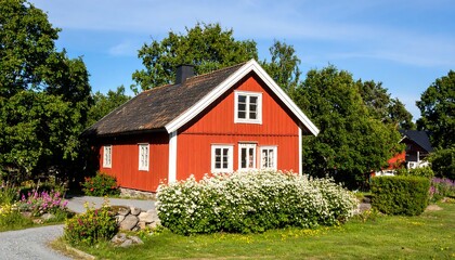 Red cottage in a garden setting (1)