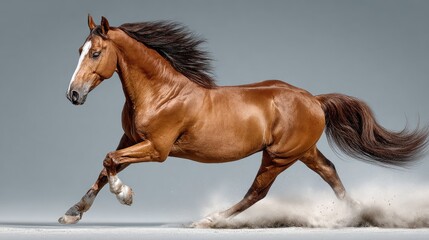 Obraz premium Brown horse in motion, dust clouds
