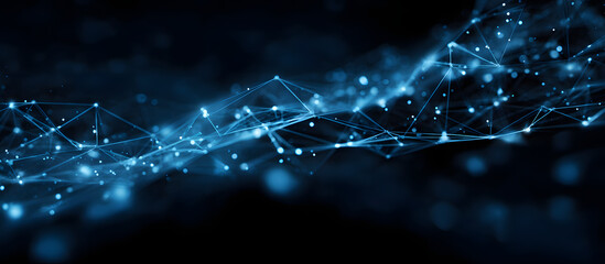 Abstract blue network, digital connection, glowing ndes, dark background, techwebsite