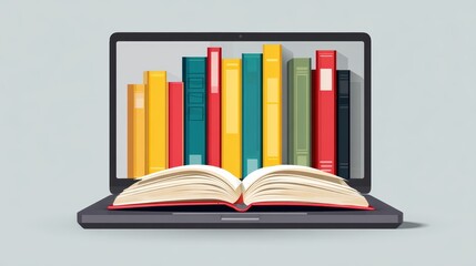 Closeup of a Laptop with Book Modern ELearning or eBook Concept, Raw and Vibrant.