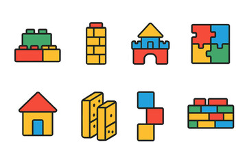 Colorful Brick Toys. Flat vector mini-illustrations brick games and toys in colors children's illustrations: building blocks,