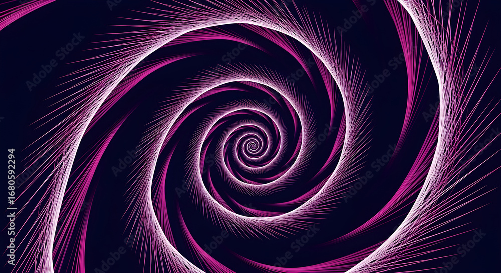 Poster abstract swirling vortex of glowing pink particles against a dark background, creating a sense of mo