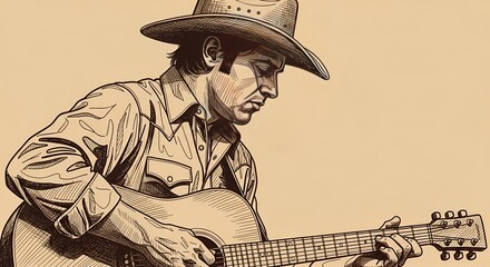 Heartfelt performance by a guitarist on a special day, a vintage country music illustration