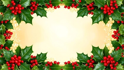 Festive holly and berry border surrounding a blank space