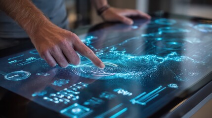 Futuristic Touch Screen Interaction Ideal for HighTech Campaigns, Inspiring Innovation and Engagement.
