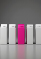 Pink carton among white cartons
